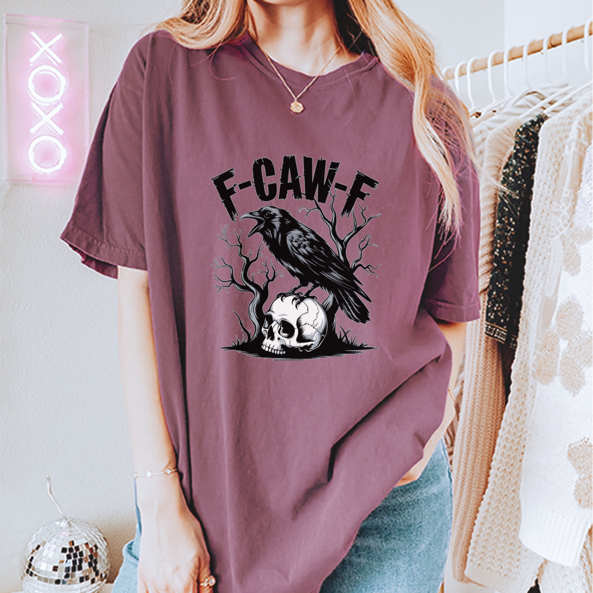 F-Caw-F Crow On Skull F-ck Off Gothic Vintage Soft Unisex T-shirt 