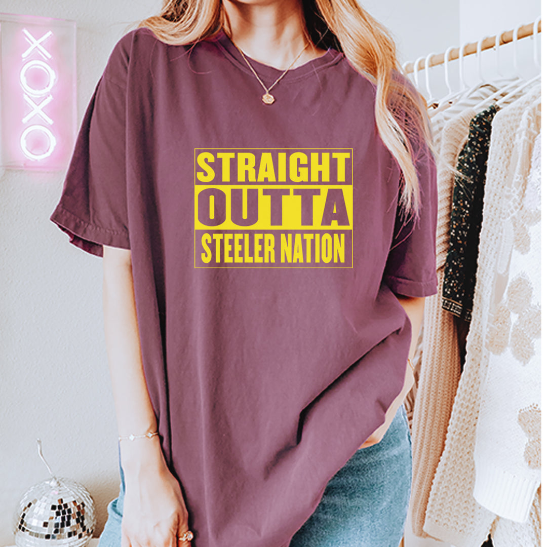 Straight Outta Steeler Nation Football graphic on Garment-Dyed Heavyweight Unisex T-Shirt alternate view 5