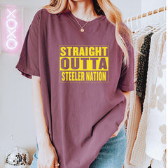 Straight Outta Steeler Nation Football graphic on Garment-Dyed Heavyweight Unisex T-Shirt alternate view 5