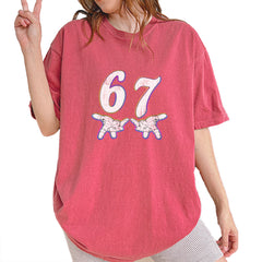 67 Hands Meme Viral Drill Vintage Soft Unisex T-shirt Brick