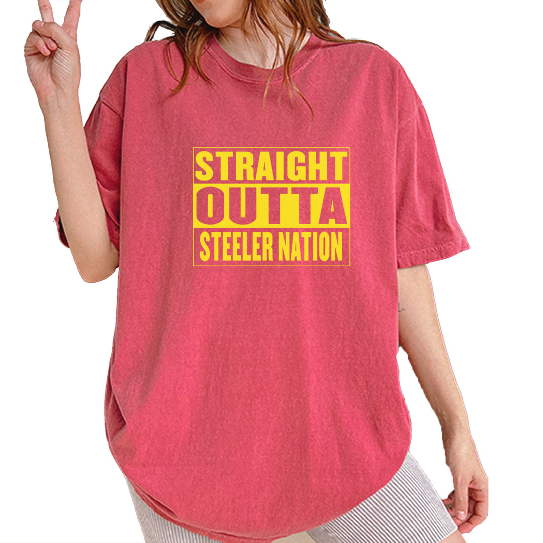 Straight Outta Steeler Nation Football graphic on Garment-Dyed Heavyweight Unisex T-Shirt in Brick