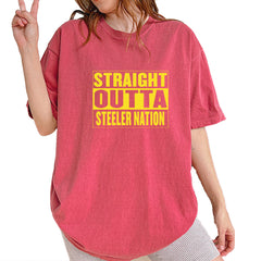 Straight Outta Steeler Nation Football graphic on Garment-Dyed Heavyweight Unisex T-Shirt in Brick