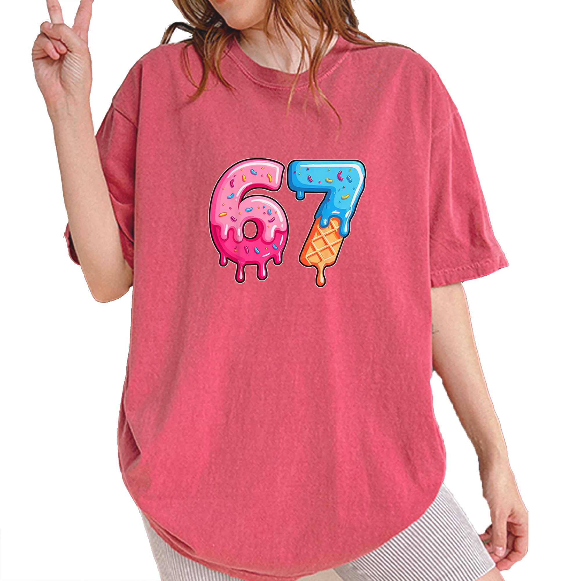 67 Dripping Ice Cream Donut Melt Vintage Soft Unisex T-shirt Brick