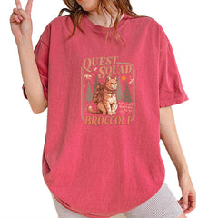 Quest Squad Broccoli Cat Fantasy Reader  Vintage Soft Unisex T-shirt Brick
