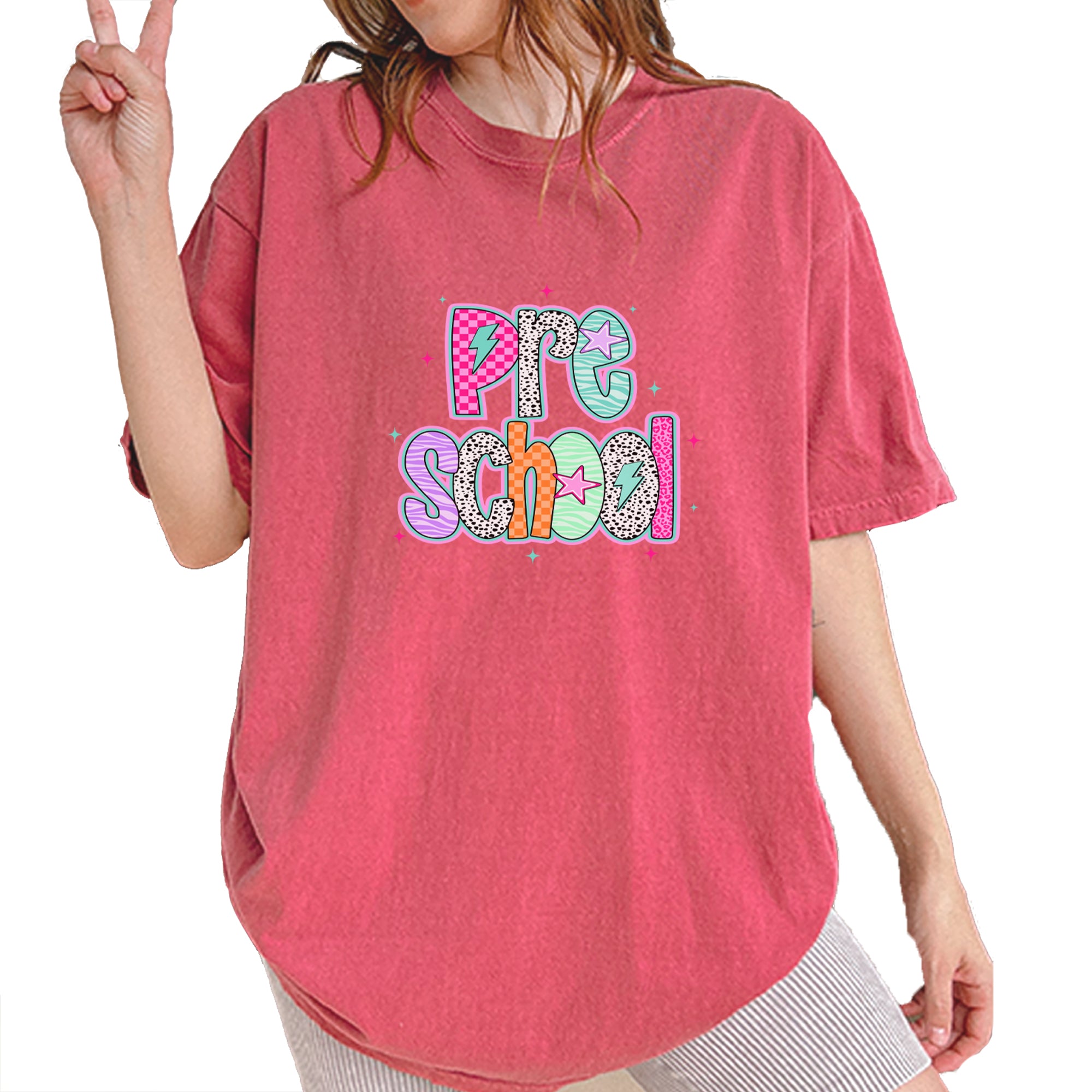 Preschool Power Colorful Back to School Vintage Soft Unisex T-shirt Brick