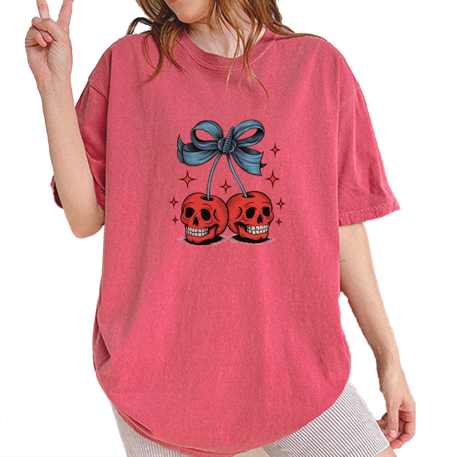 Cherry Skulls Retro Tattoo Vintage Soft Unisex T-shirt Brick