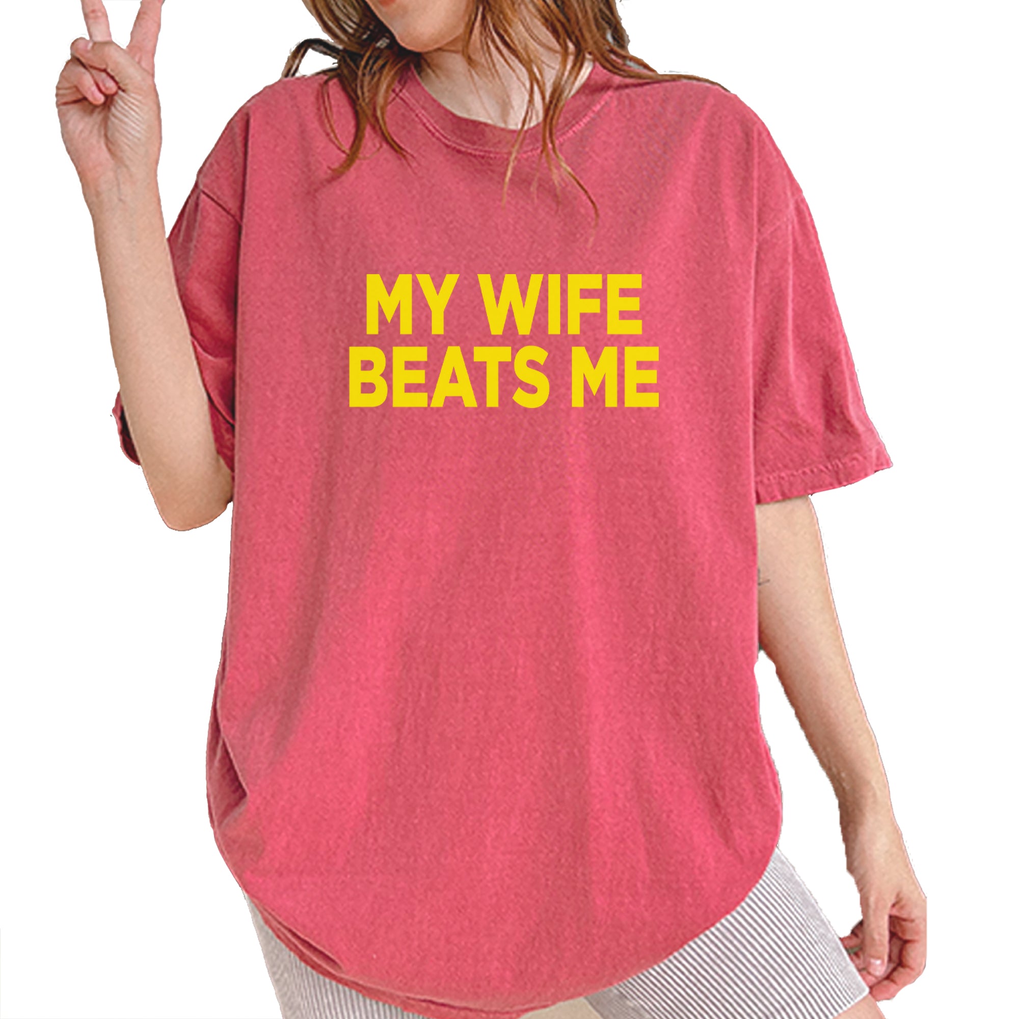 My Wife Beats Me Funny Vintage Soft Unisex T-shirt Brick