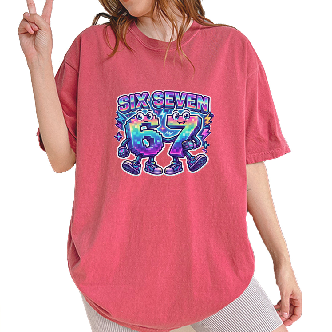 Six Seven 67 Retro Pixel Buddies Vintage Soft Unisex T-shirt Brick