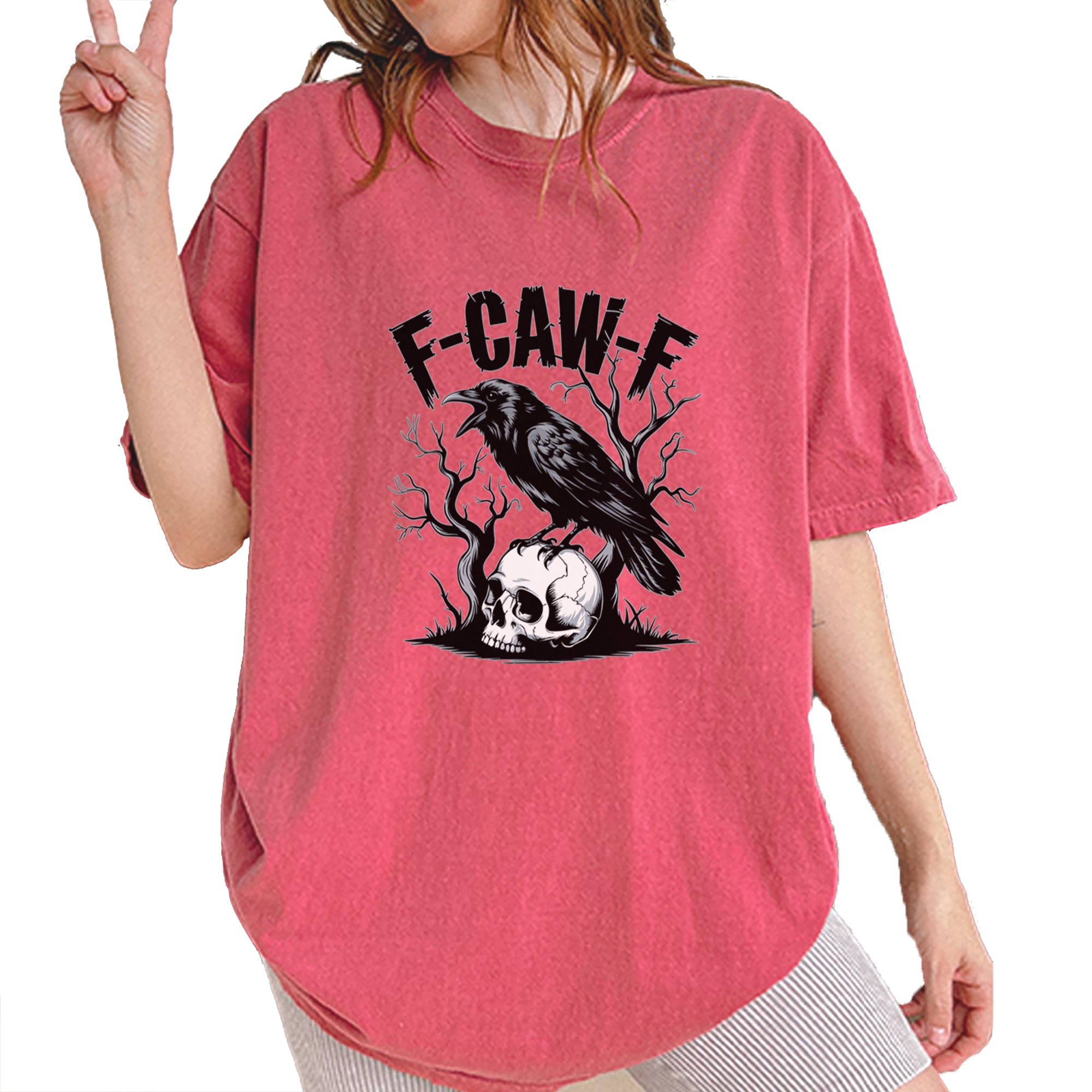 F-Caw-F Crow On Skull F-ck Off Gothic Vintage Soft Unisex T-shirt Brick
