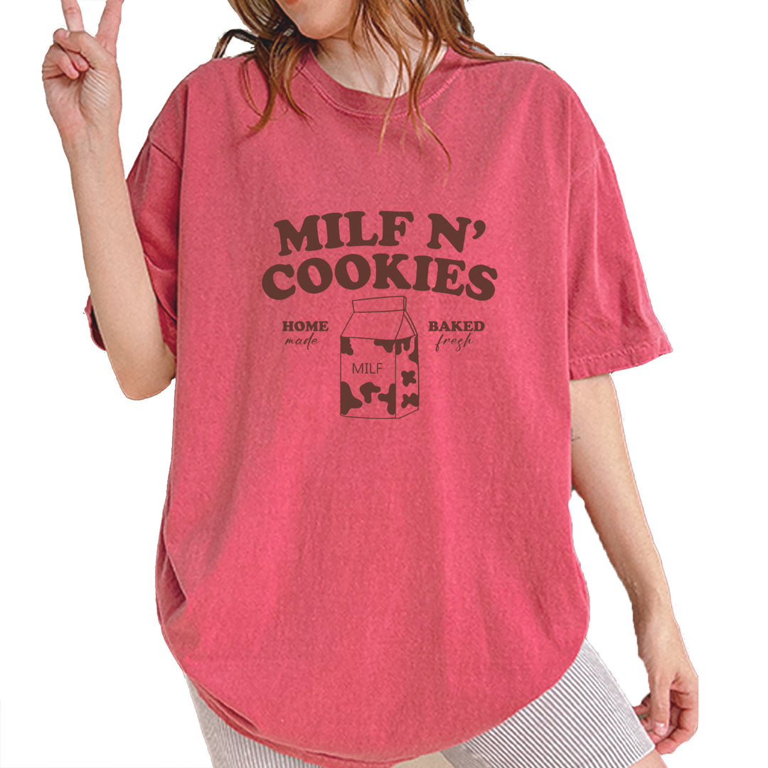 Milf And Cookies graphic on Garment-Dyed Heavyweight Unisex T-Shirt in Brick