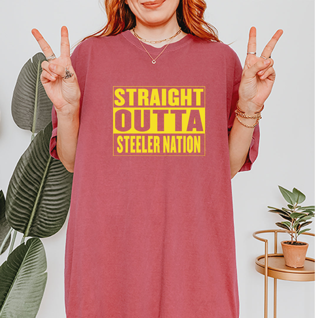 Straight Outta Steeler Nation Football graphic on Garment-Dyed Heavyweight Unisex T-Shirt alternate view 6