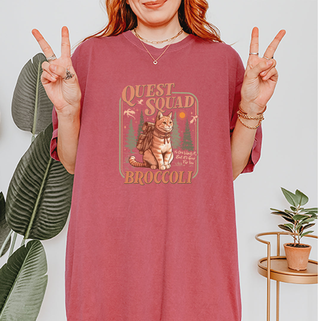 Quest Squad Broccoli Cat Fantasy Reader  Vintage Soft Unisex T-shirt 
