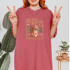 Quest Squad Broccoli Cat Fantasy Reader  Vintage Soft Unisex T-shirt 