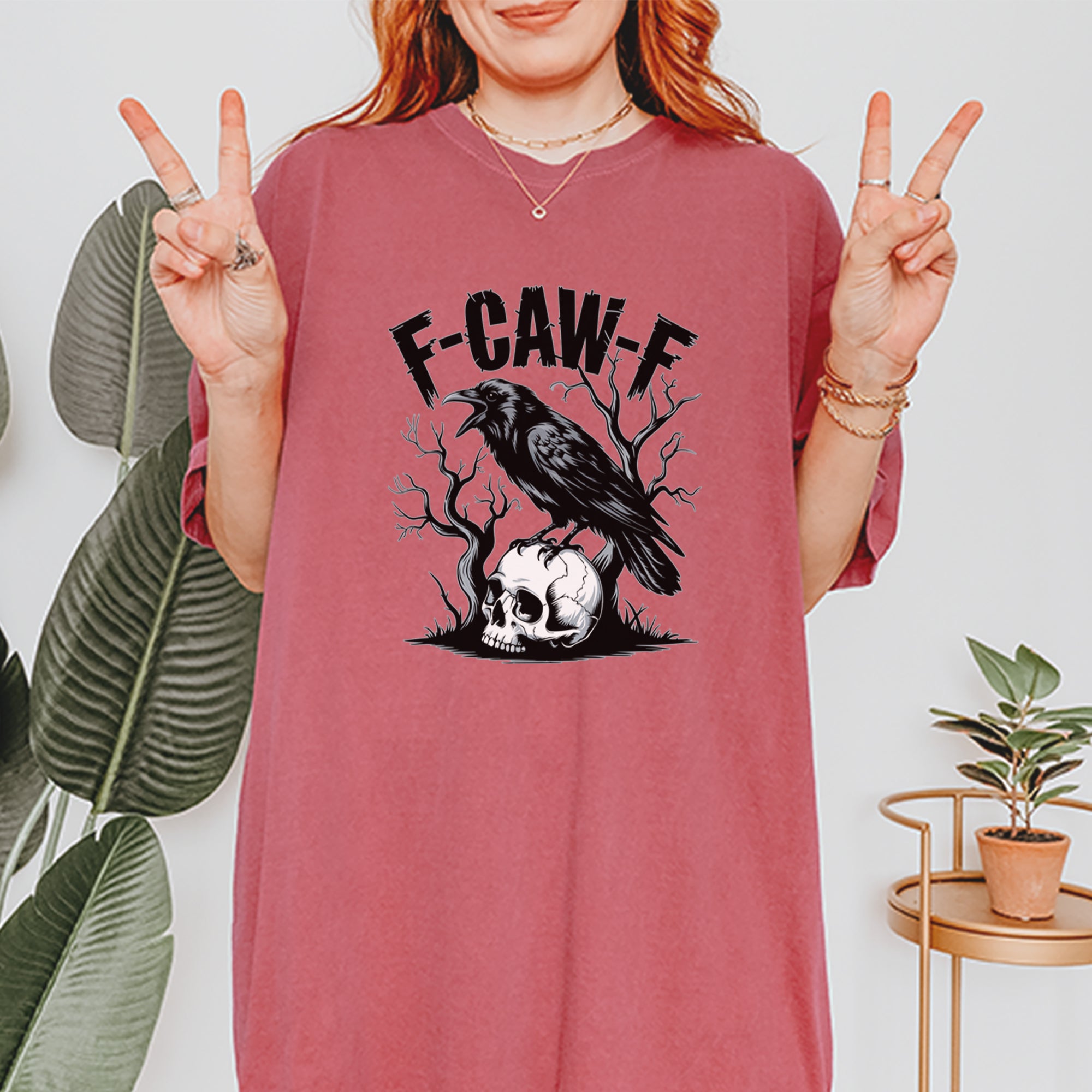 F-Caw-F Crow On Skull F-ck Off Gothic Vintage Soft Unisex T-shirt 