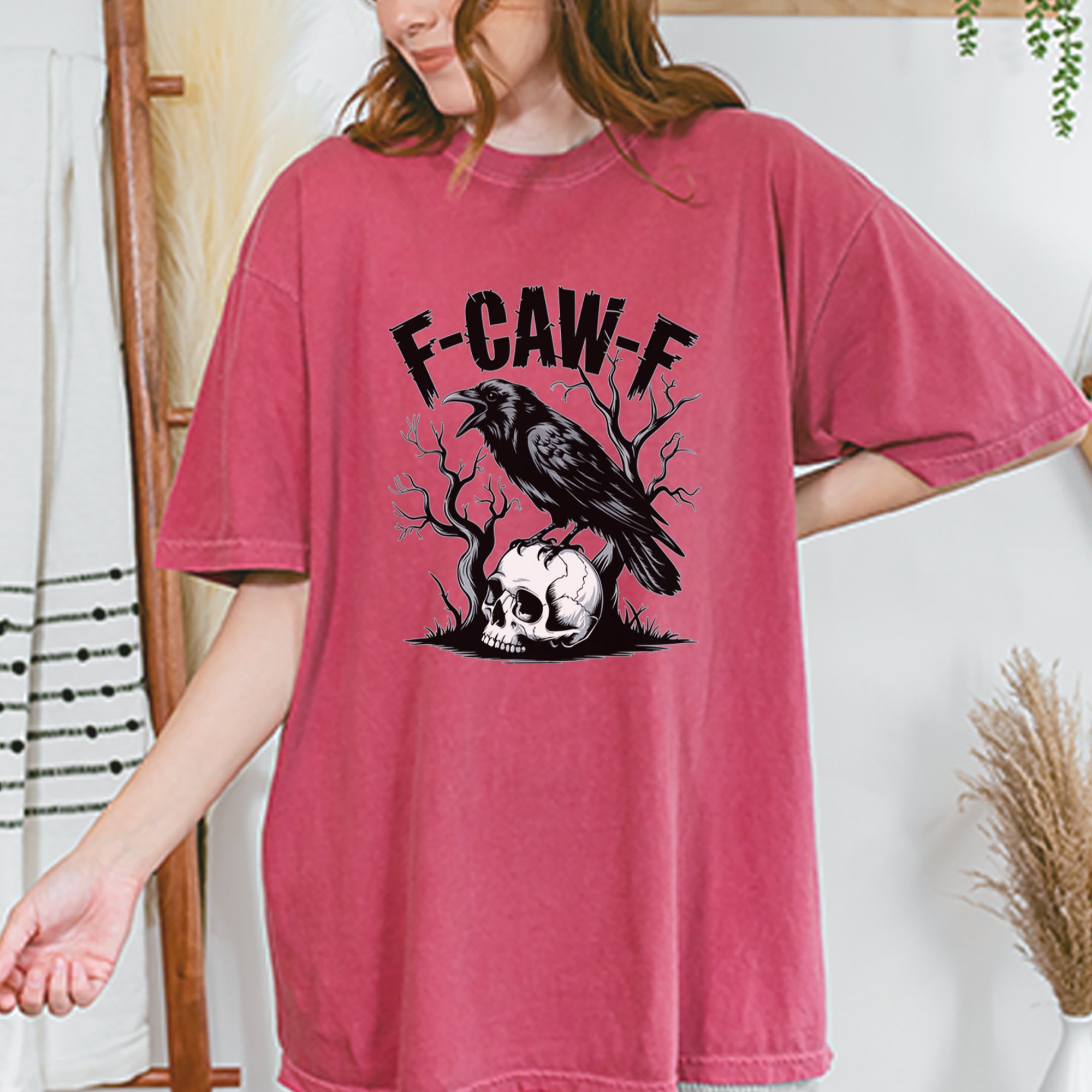 F-Caw-F Crow On Skull F-ck Off Gothic Vintage Soft Unisex T-shirt 