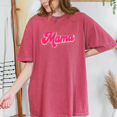 Mama Hot Pink Glitter Chenille Patch Vintage Soft Unisex T-shirt 