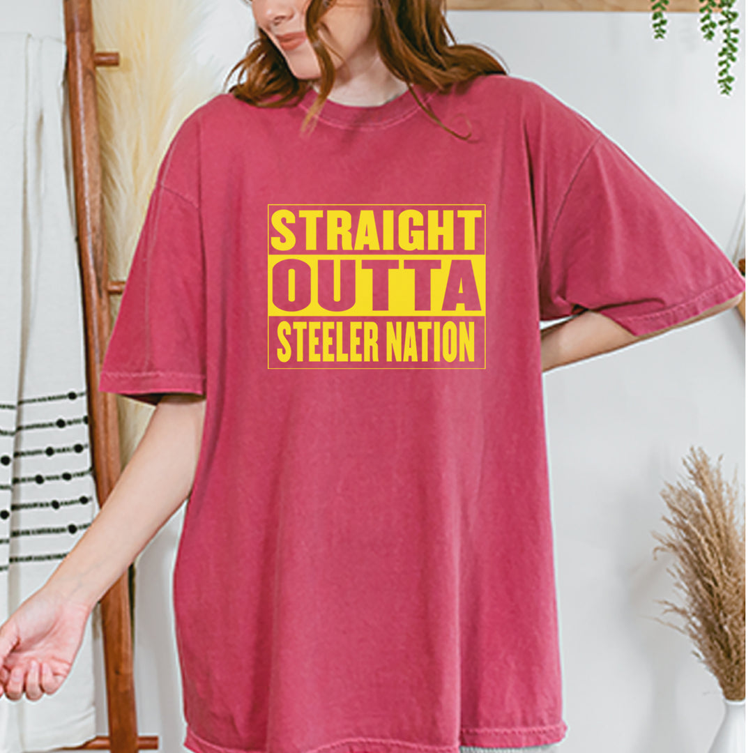 Straight Outta Steeler Nation Football graphic on Garment-Dyed Heavyweight Unisex T-Shirt alternate view 7
