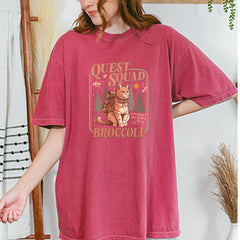 Quest Squad Broccoli Cat Fantasy Reader  Vintage Soft Unisex T-shirt 