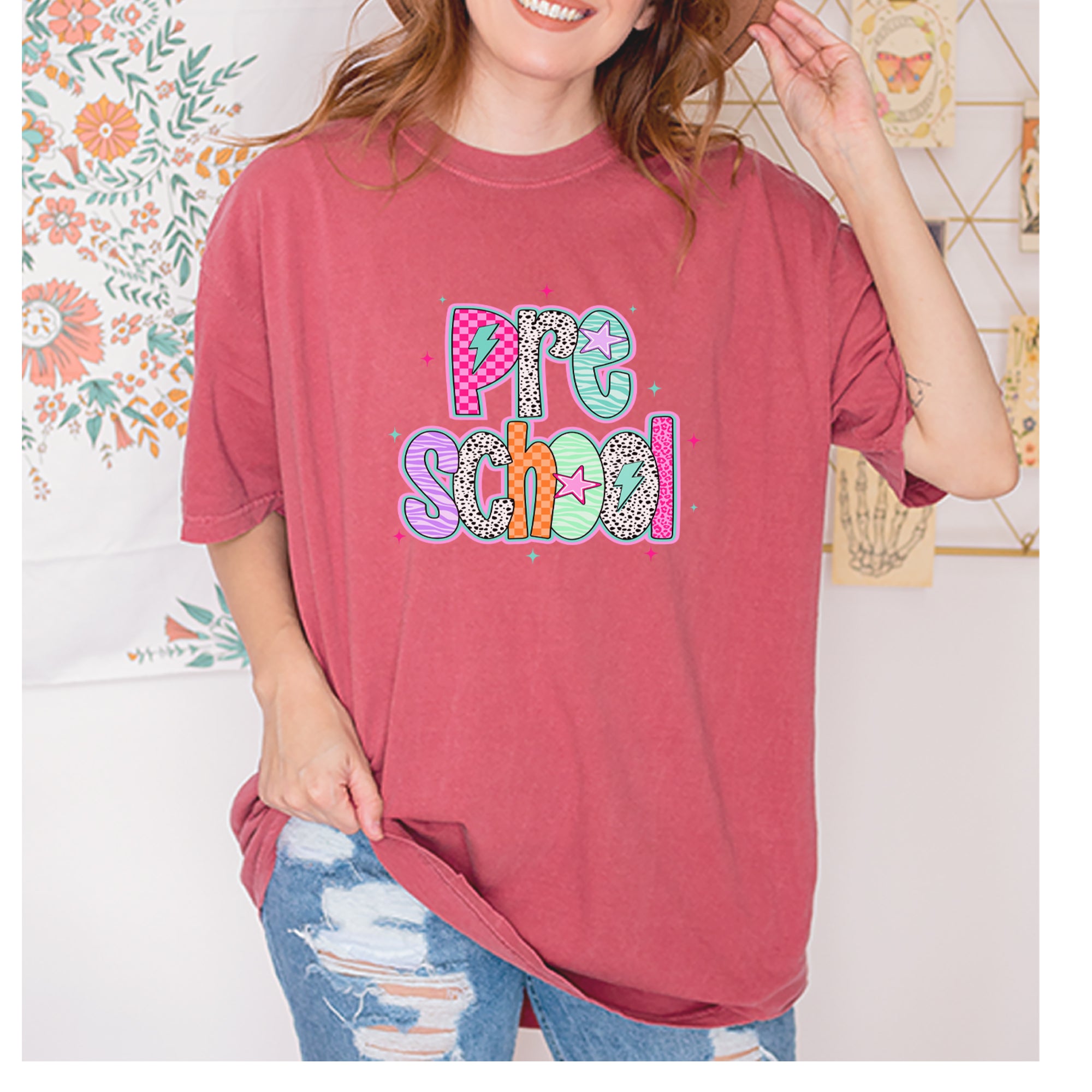 Preschool Power Colorful Back to School Vintage Soft Unisex T-shirt 
