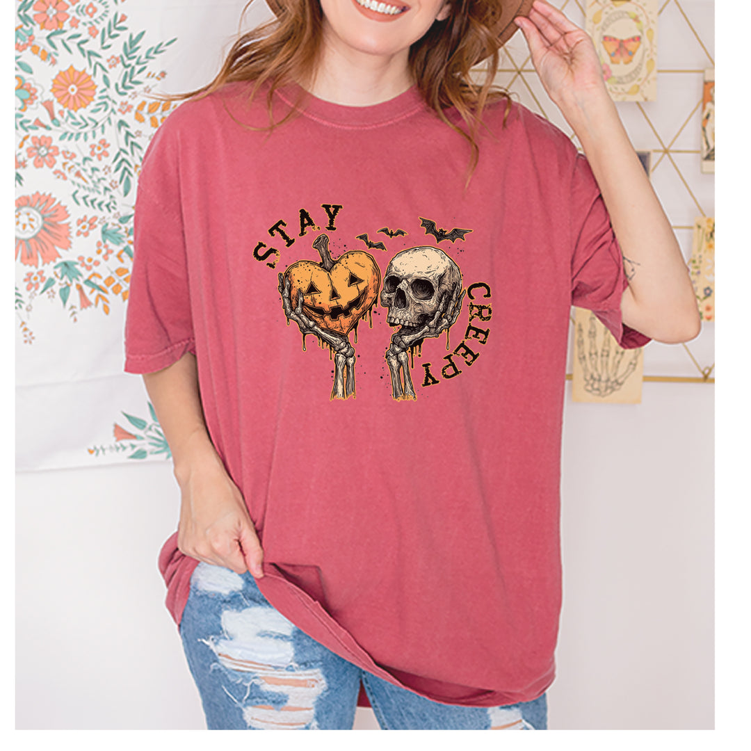 Stay Creepy Skull and Pumpkin Halloween Vintage Soft Unisex T-shirt 