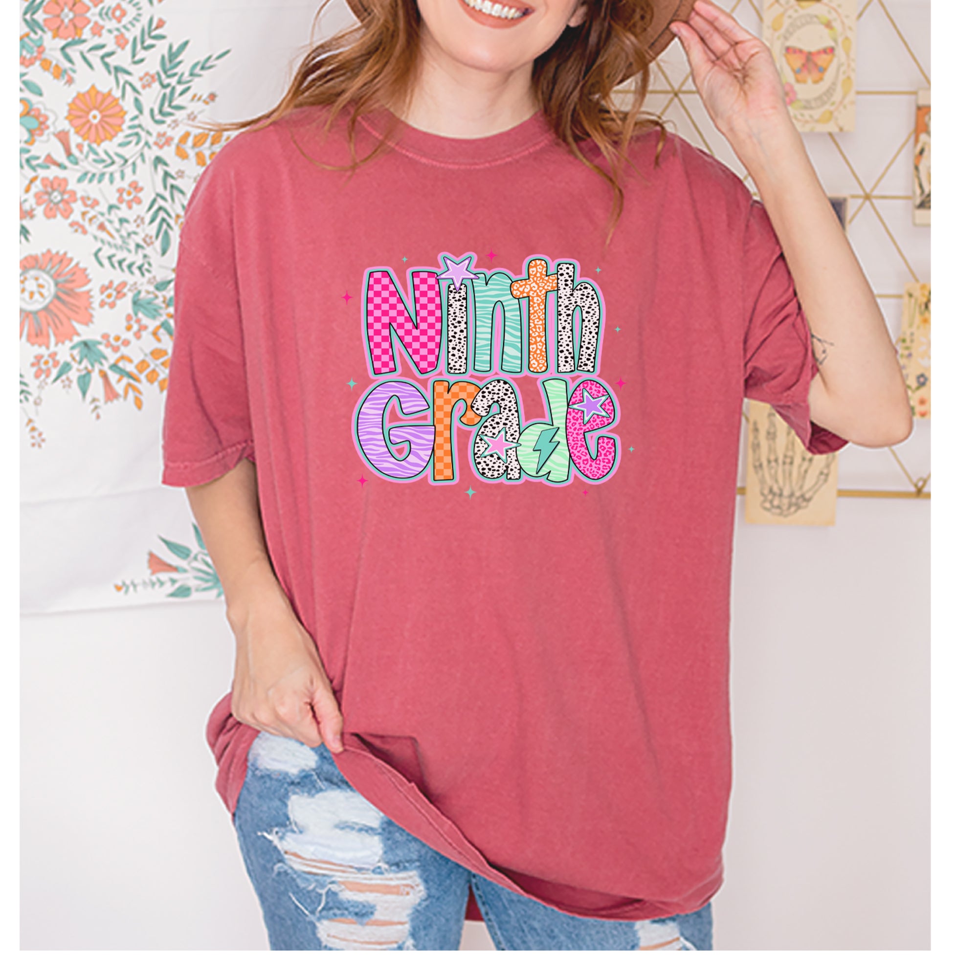 Ninth Grade Freshman Vibes Colorful Back to School Vintage Soft Unisex T-shirt 