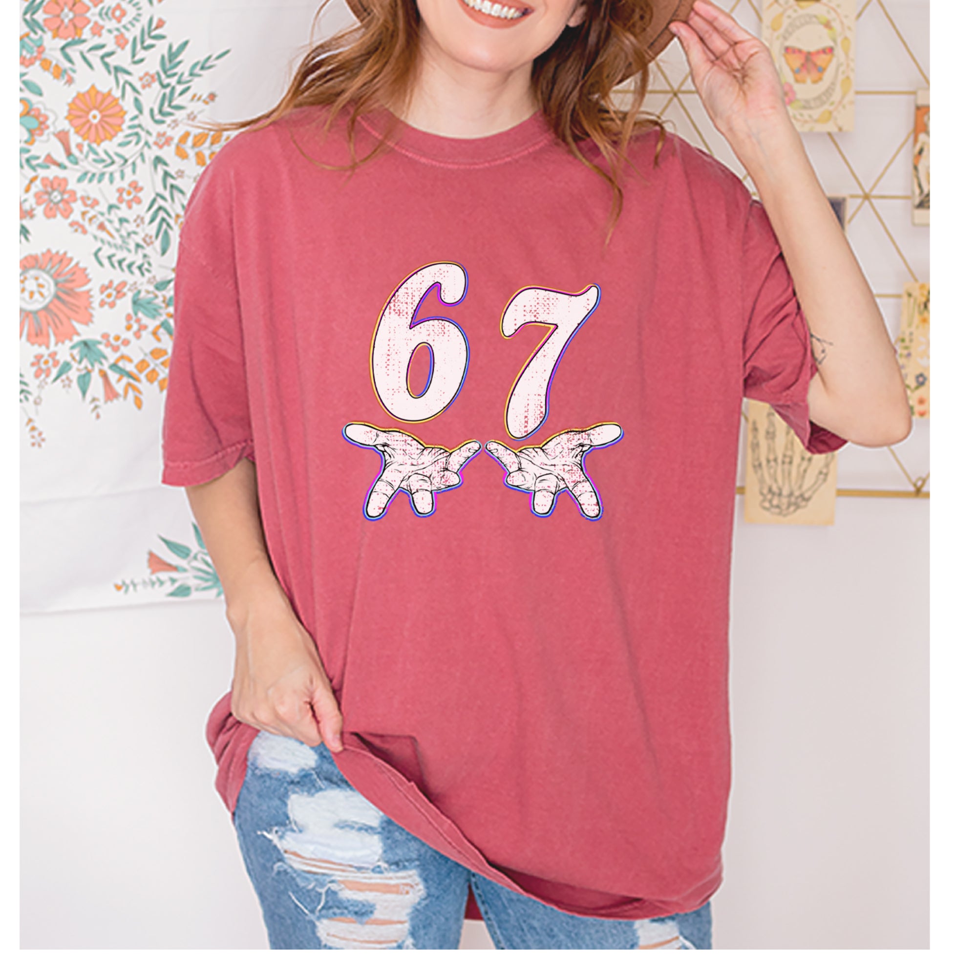 67 Hands Meme Viral Drill Vintage Soft Unisex T-shirt 