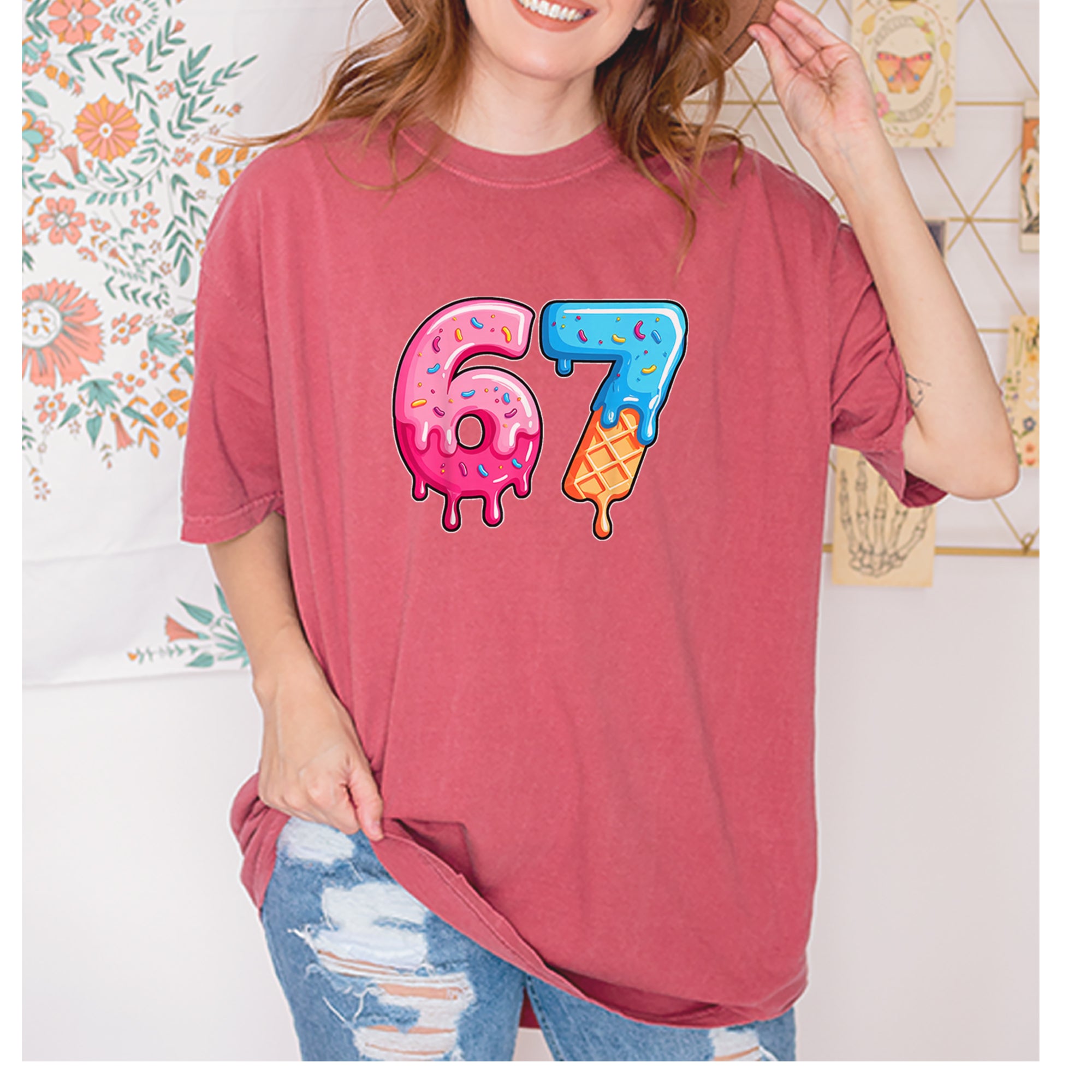 67 Dripping Ice Cream Donut Melt Vintage Soft Unisex T-shirt 
