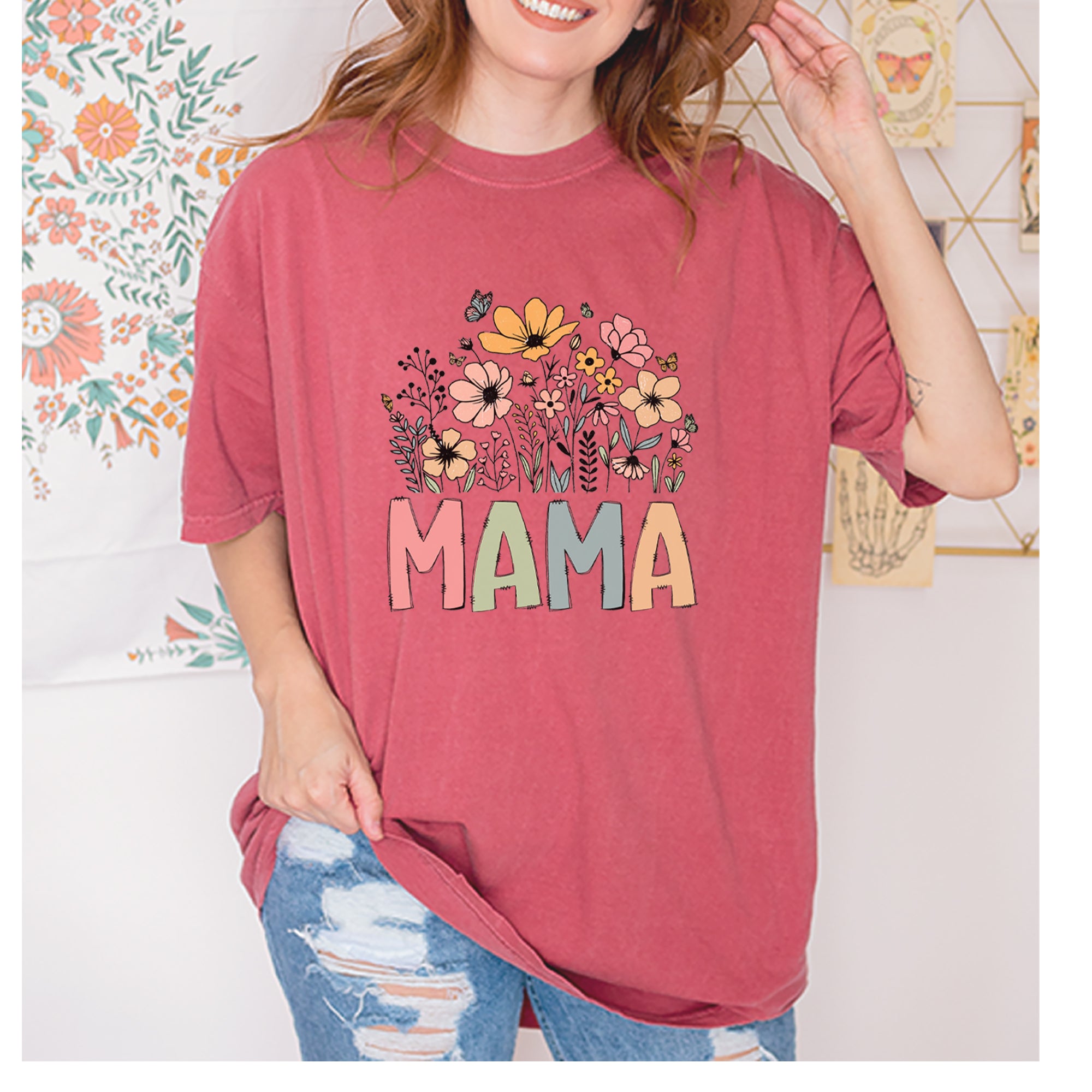 Mama Wildflower Retro Flower Vintage Soft Unisex T-shirt 