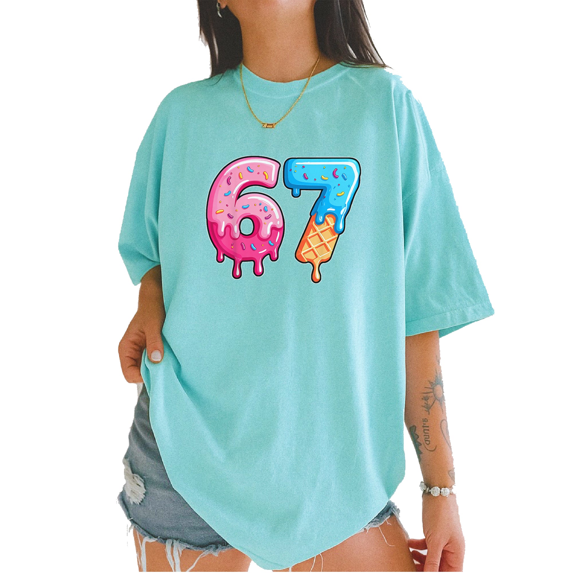 67 Dripping Ice Cream Donut Melt Vintage Soft Unisex T-shirt Chalky Mint