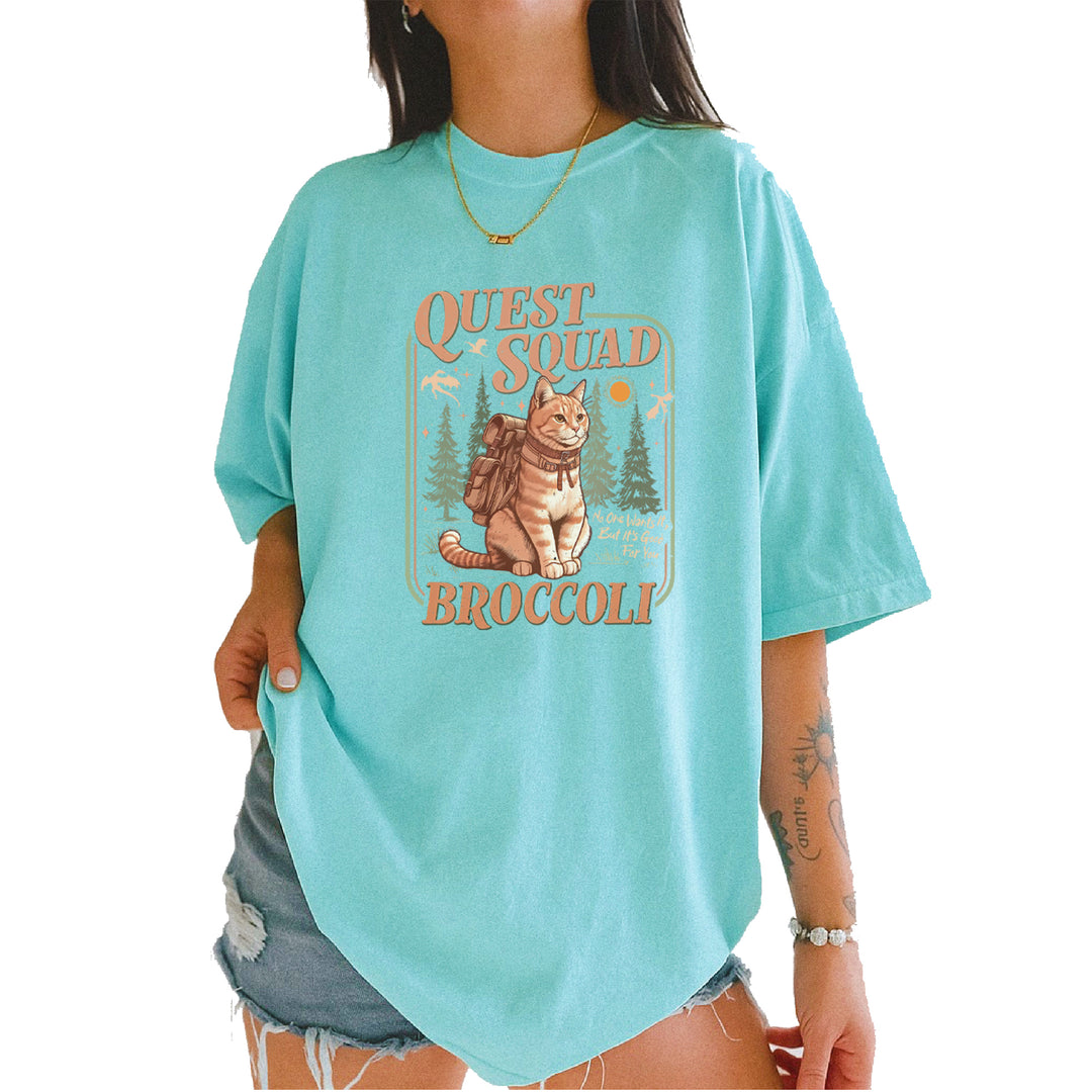Quest Squad Broccoli Cat Fantasy Reader  Vintage Soft Unisex T-shirt Chalky Mint