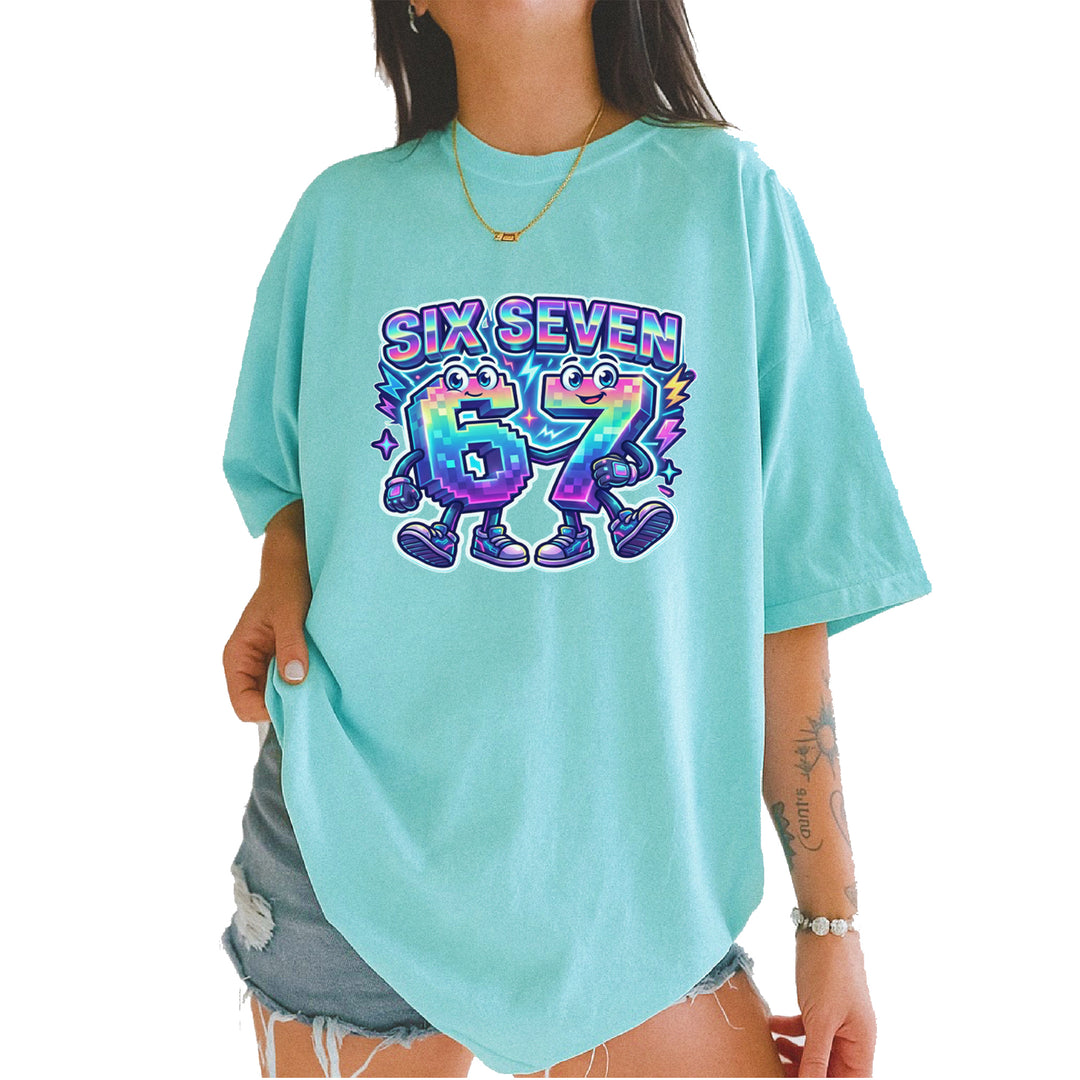Six Seven 67 Retro Pixel Buddies Vintage Soft Unisex T-shirt Chalky Mint