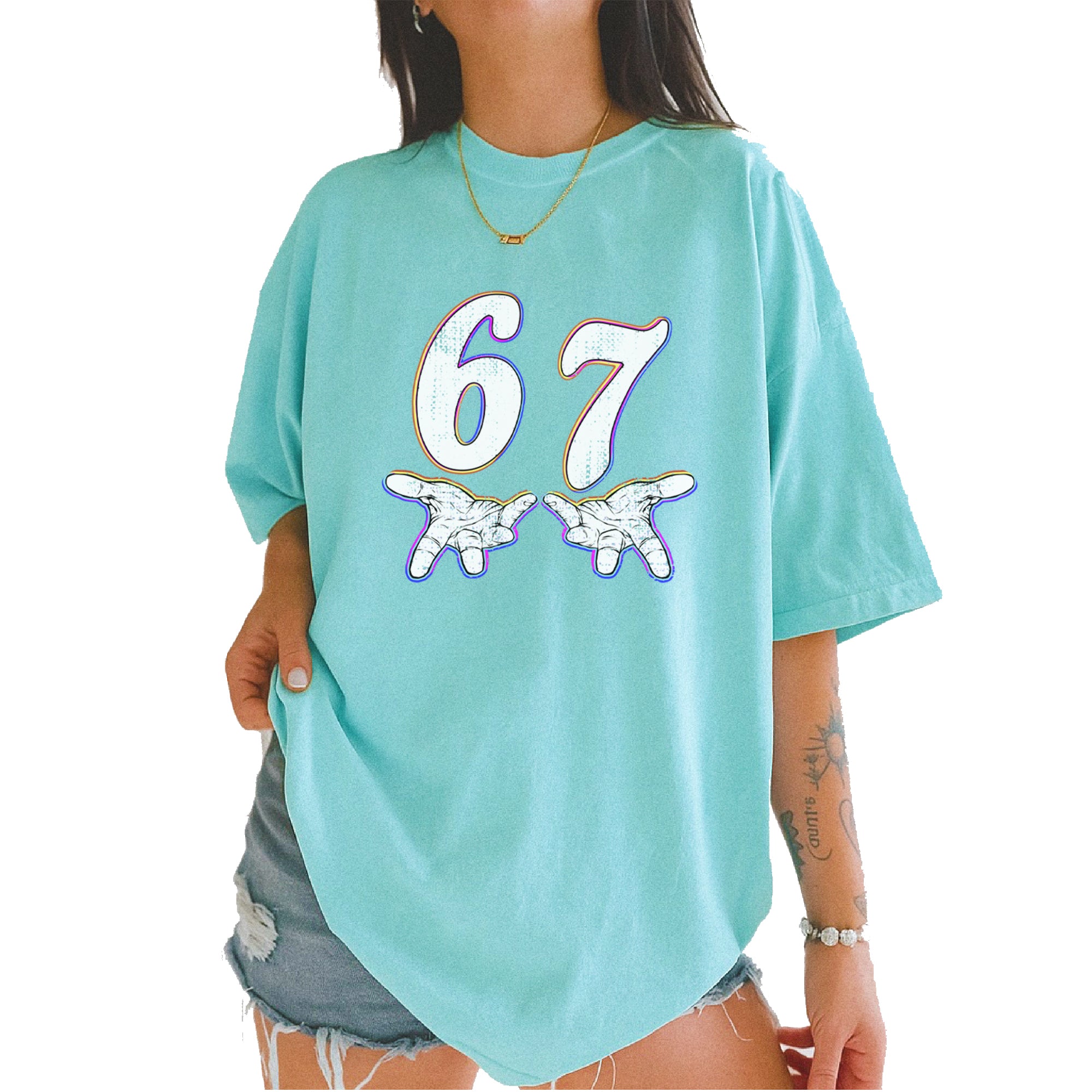 67 Hands Meme Viral Drill Vintage Soft Unisex T-shirt Chalky Mint