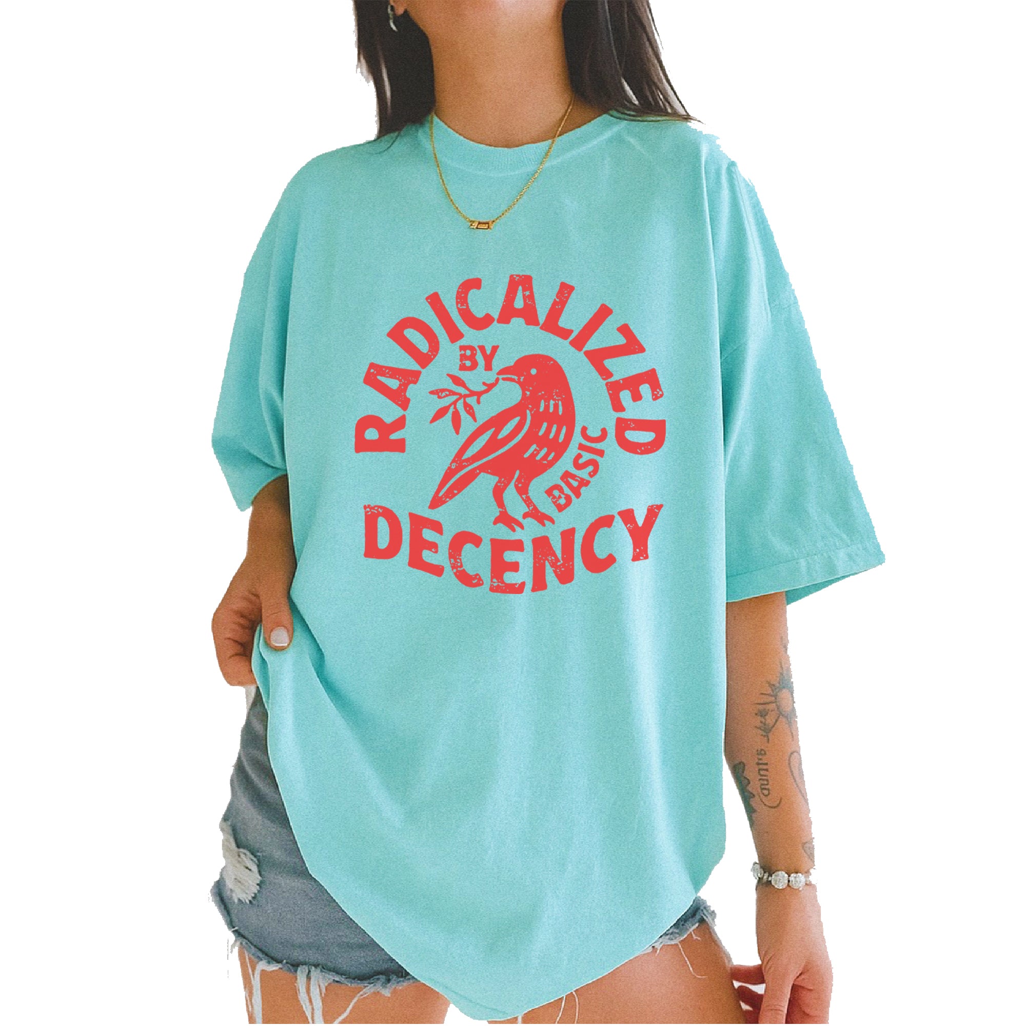 Radicalized by Basic Decency Dove Protest Statement Vintage Soft Unisex T-shirt Chalky Mint