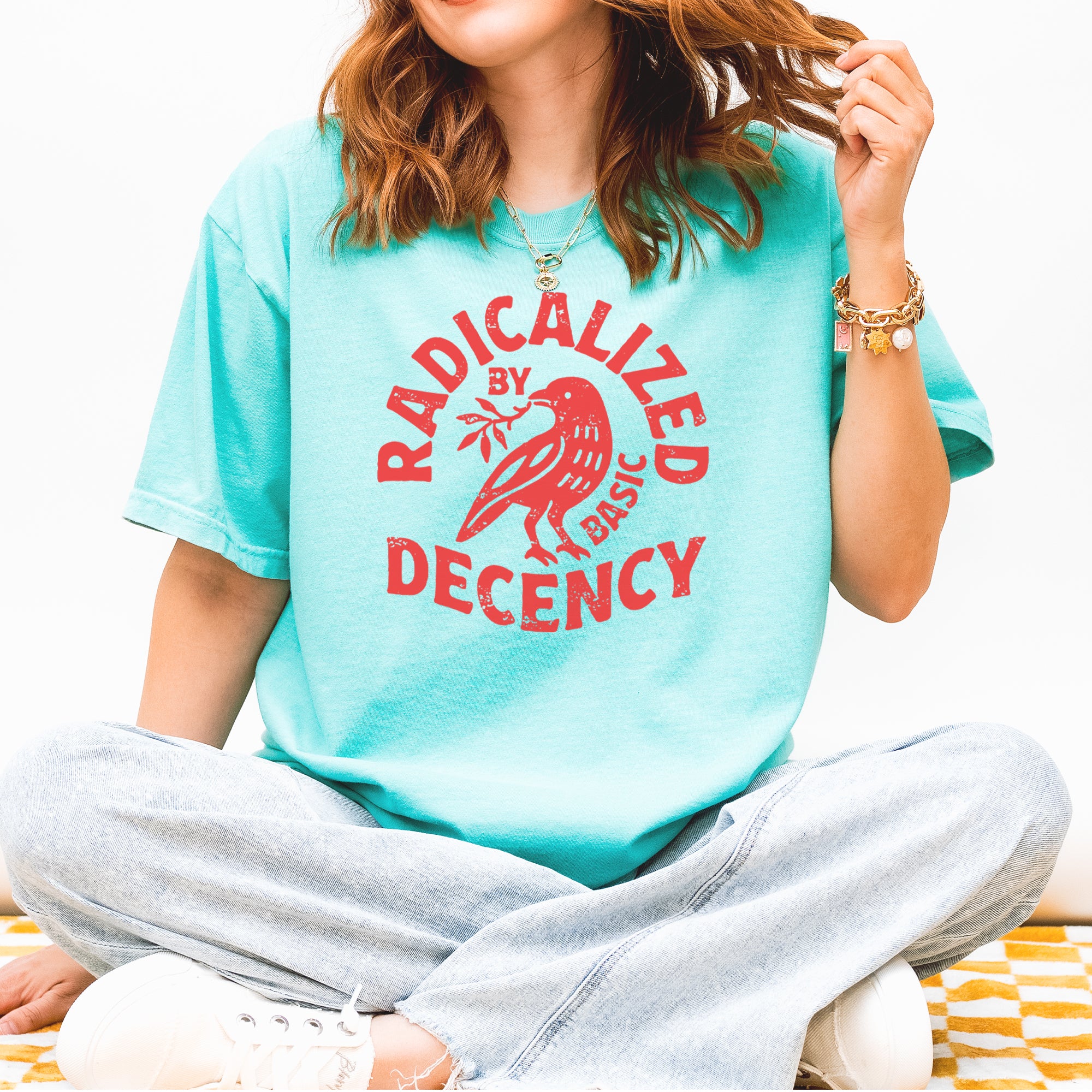 Radicalized by Basic Decency Dove Protest Statement Vintage Soft Unisex T-shirt 
