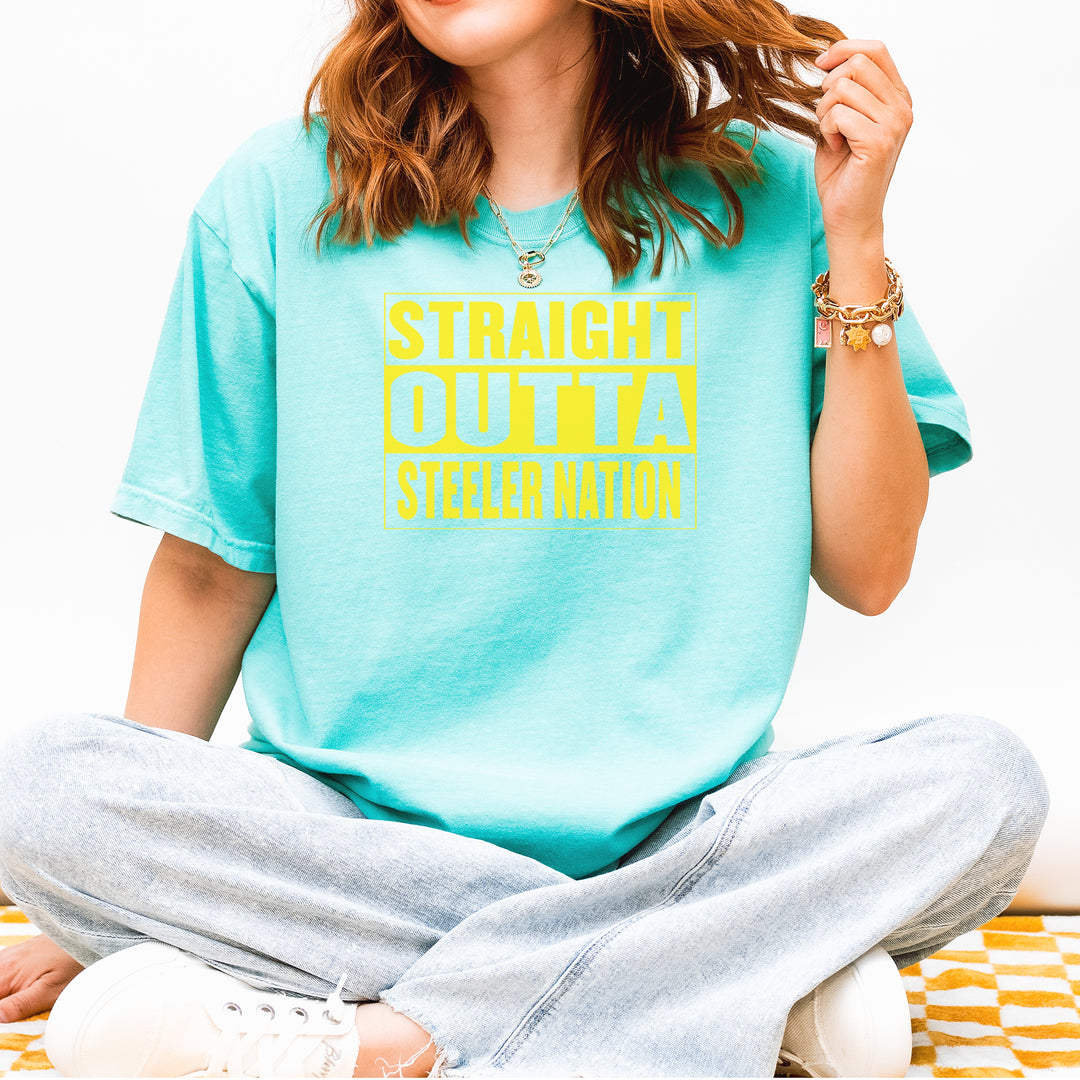 Straight Outta Steeler Nation Football graphic on Garment-Dyed Heavyweight Unisex T-Shirt alternate view 9