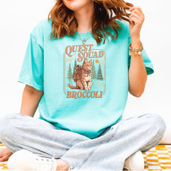 Quest Squad Broccoli Cat Fantasy Reader  Vintage Soft Unisex T-shirt 