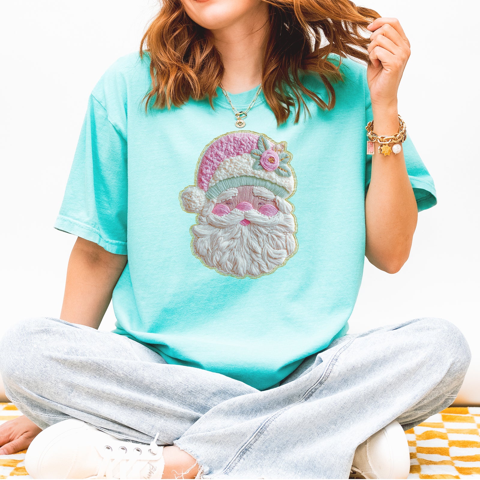 Vintage Santa Embroidery Art Soft Cottagecore Vintage Soft Unisex T-shirt 