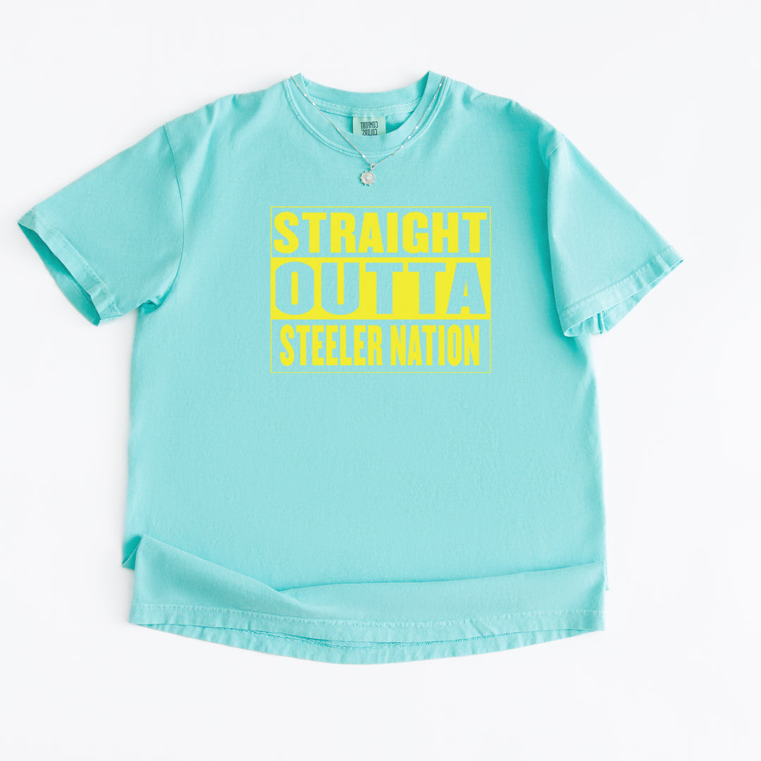 Straight Outta Steeler Nation Football graphic on Garment-Dyed Heavyweight Unisex T-Shirt alternate view 10
