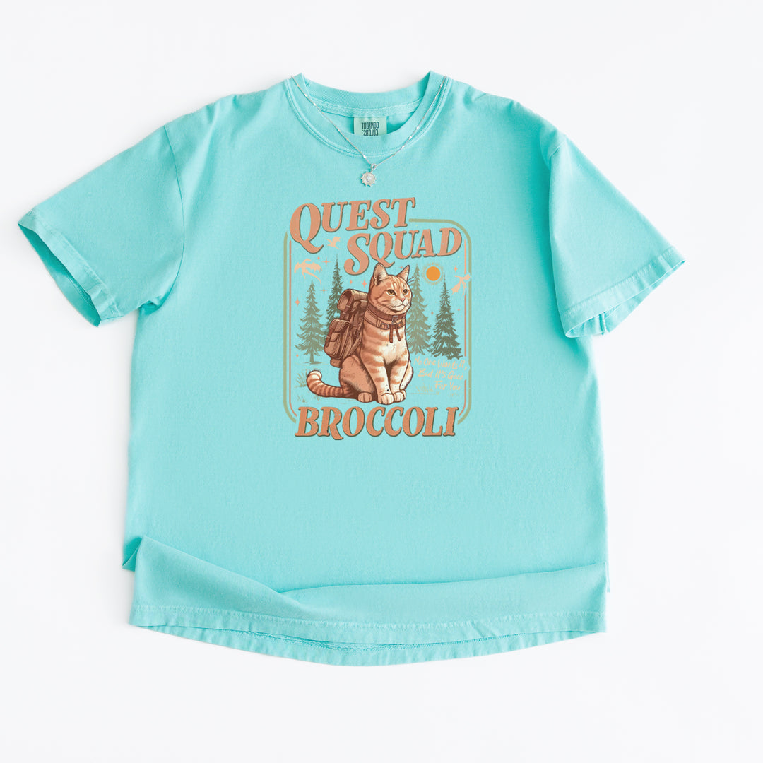 Quest Squad Broccoli Cat Fantasy Reader  Vintage Soft Unisex T-shirt 