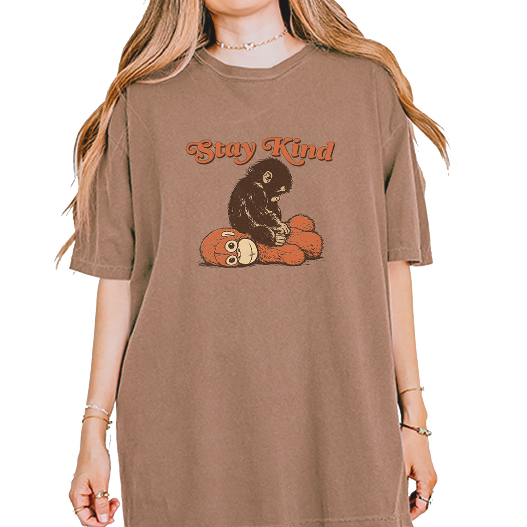 Punch Stay Kind Macaque Vintage Soft Unisex T-shirt Espresso