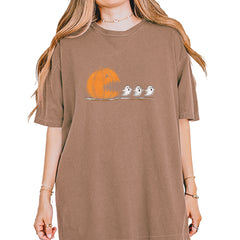 Pumpkin Pacman Chasing Ghosts Halloween Vintage Soft Unisex T-shirt Espresso