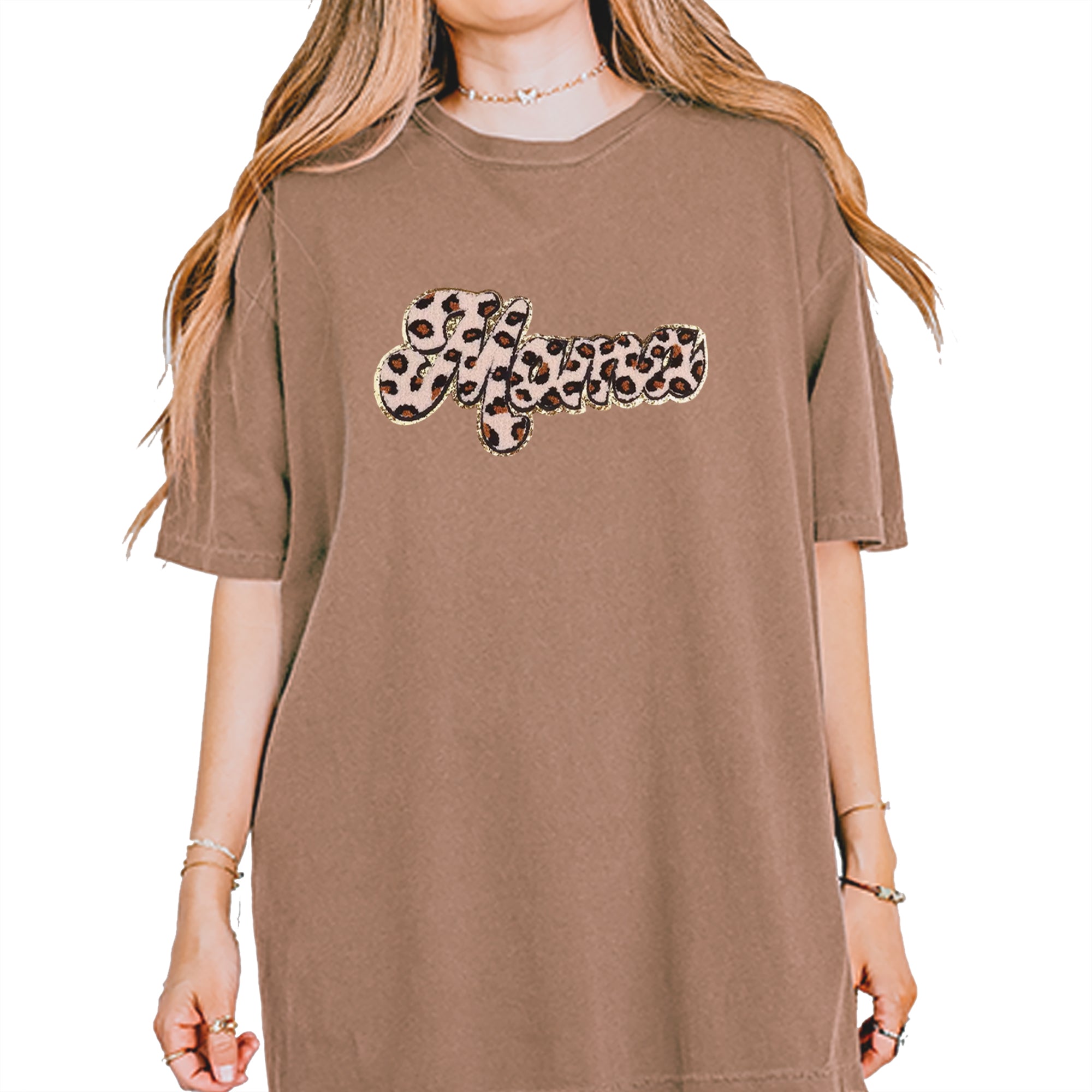 Mama Cheetah Print Glitter Chenille Patch Vintage Soft Unisex T-shirt Espresso