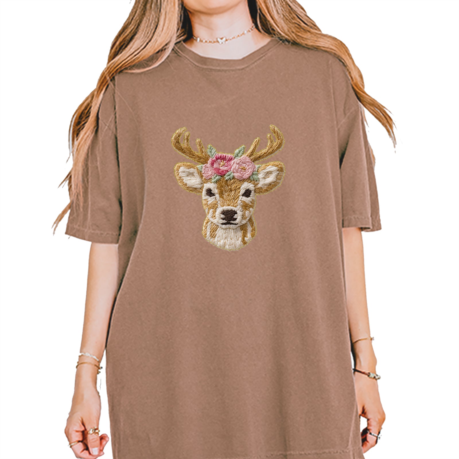 Vintage Reindeer Embroidery Art Soft Cottagecore Vintage Soft Unisex T-shirt Espresso