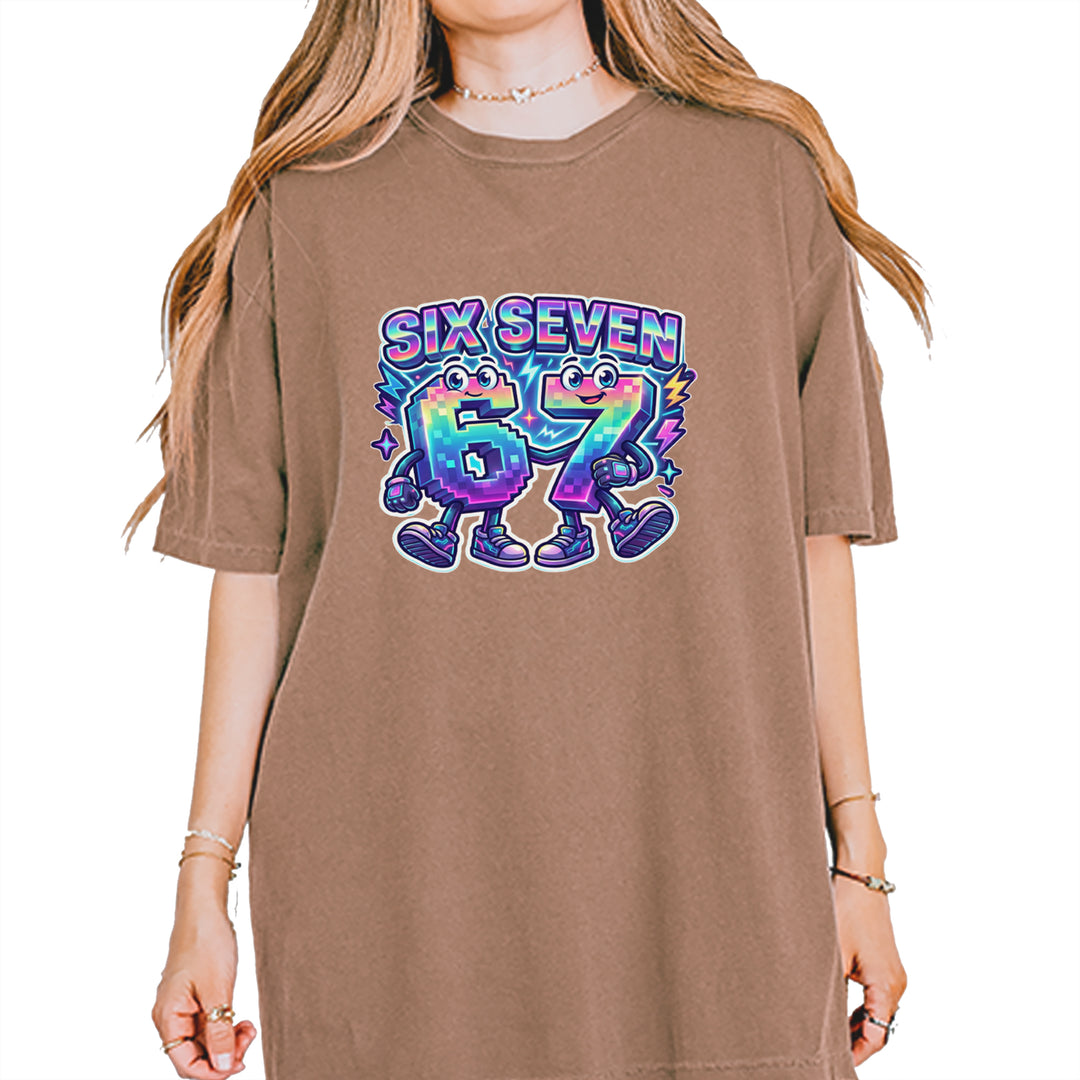 Six Seven 67 Retro Pixel Buddies Vintage Soft Unisex T-shirt Espresso