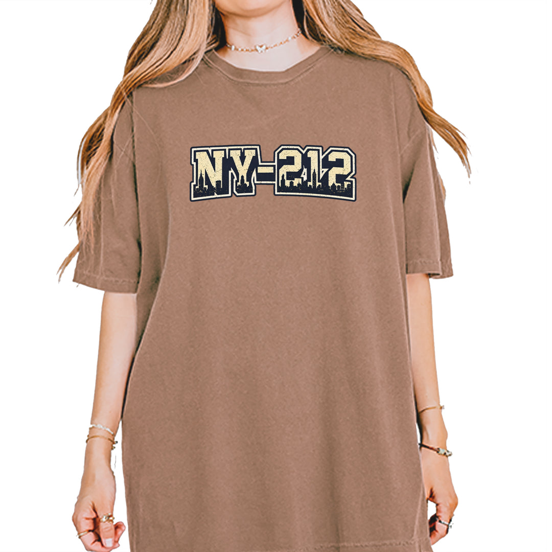 New York City 212 Area Code Skyline  Vintage Soft Unisex T-shirt Espresso
