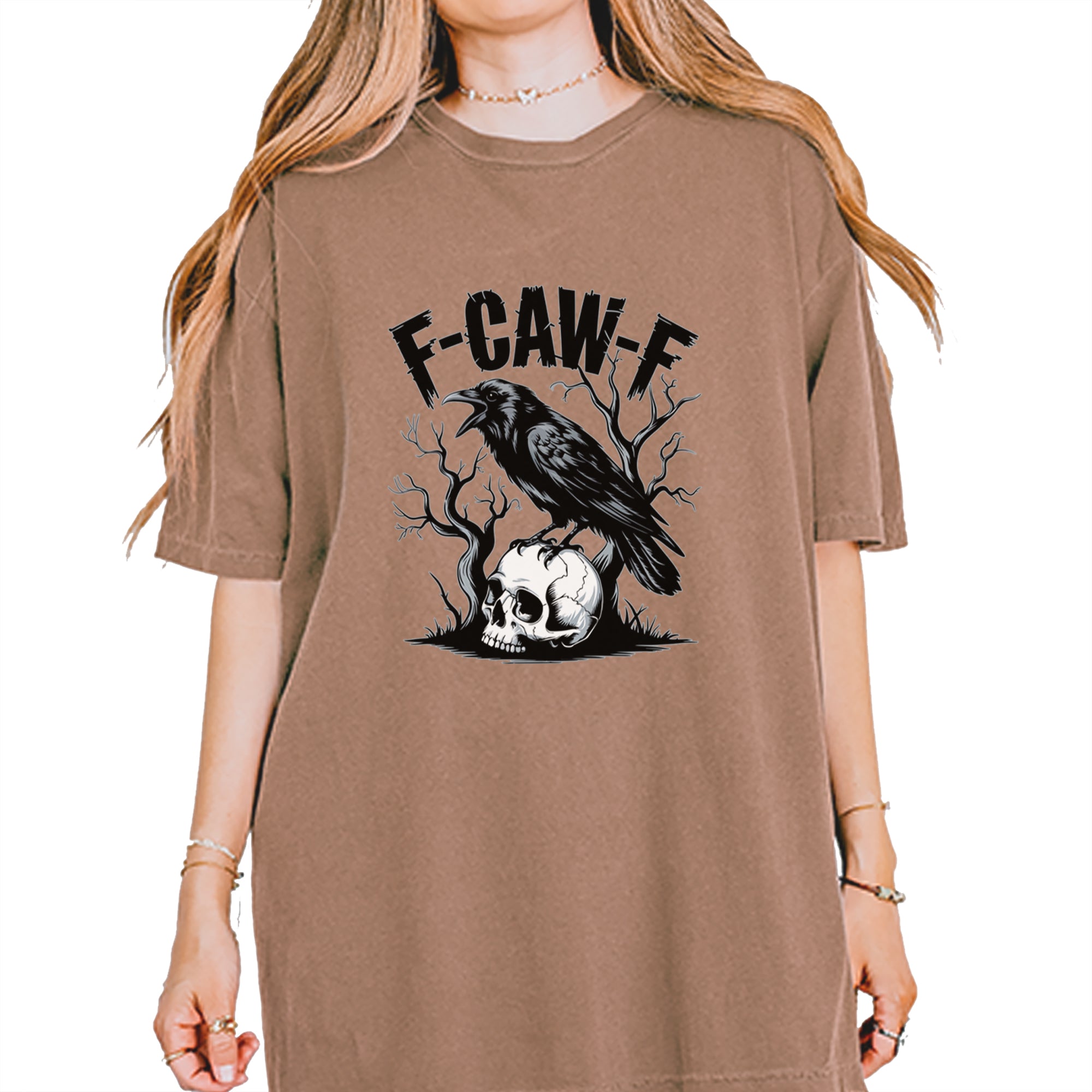 F-Caw-F Crow On Skull F-ck Off Gothic Vintage Soft Unisex T-shirt Espresso