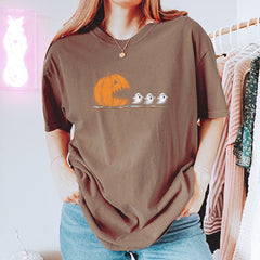 Pumpkin Pacman Chasing Ghosts Halloween Vintage Soft Unisex T-shirt 