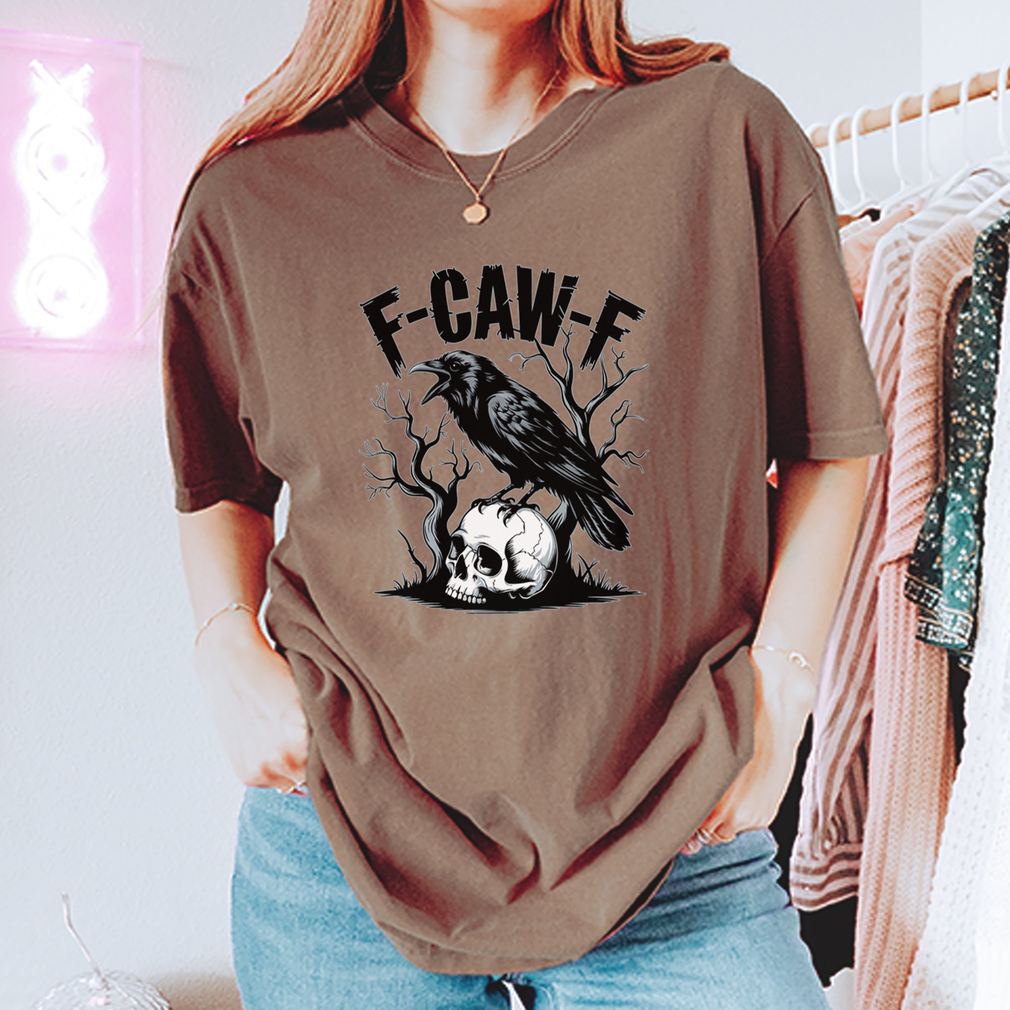 F-Caw-F Crow On Skull F-ck Off Gothic Vintage Soft Unisex T-shirt 