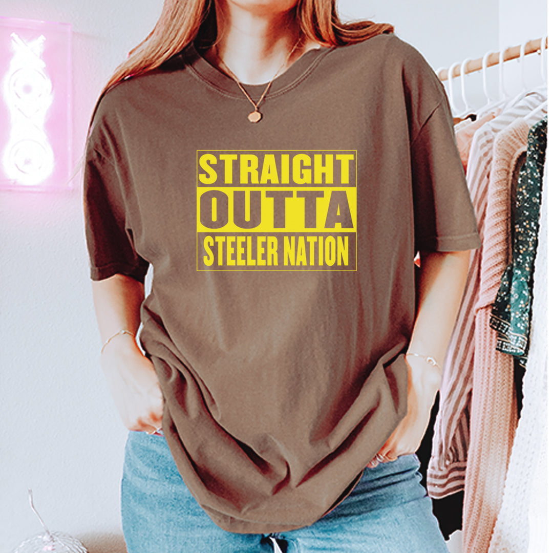 Straight Outta Steeler Nation Football graphic on Garment-Dyed Heavyweight Unisex T-Shirt alternate view 11