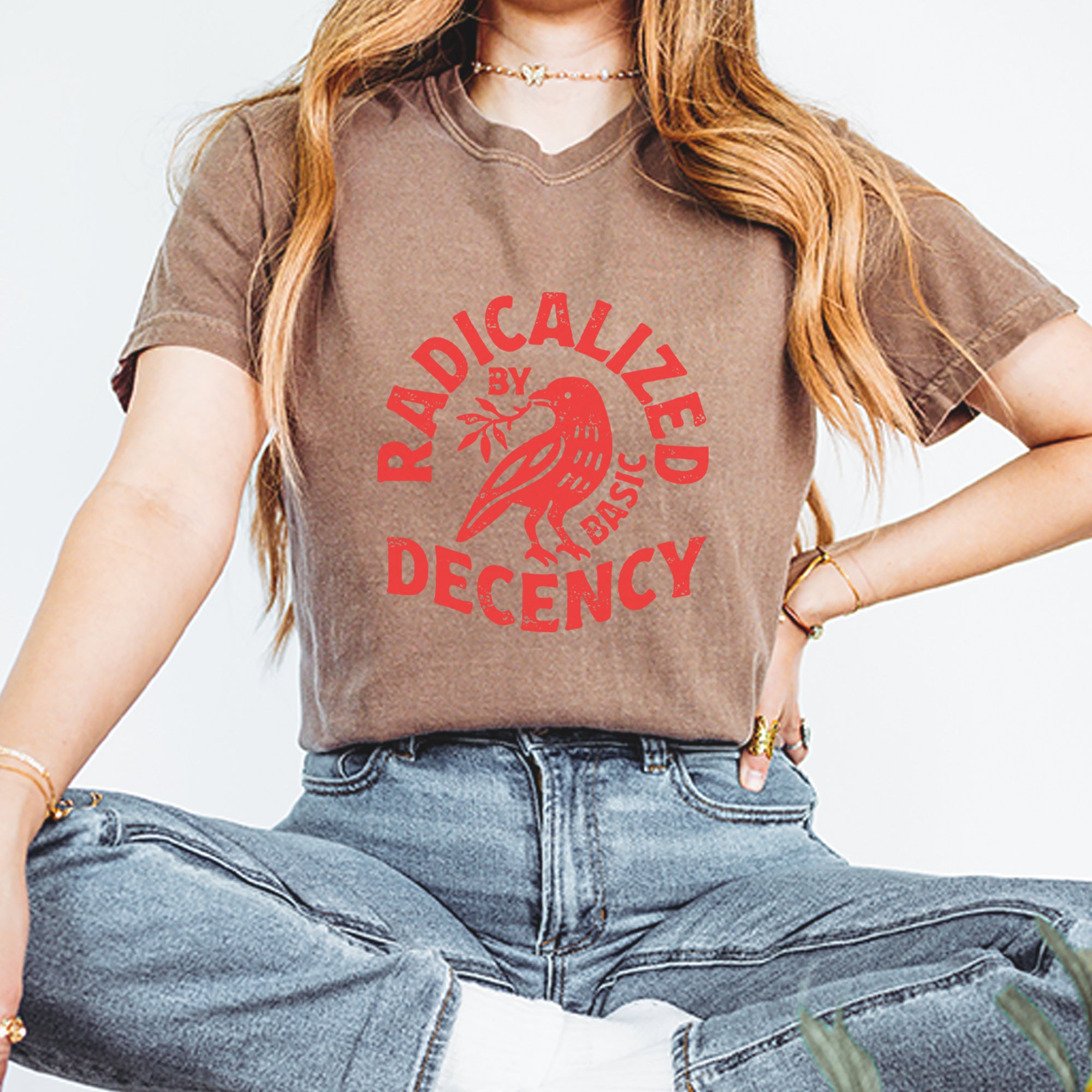 Radicalized by Basic Decency Dove Protest Statement Vintage Soft Unisex T-shirt 